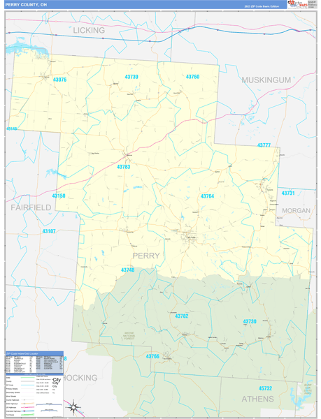 Perry County, OH Zip Code Wall Map