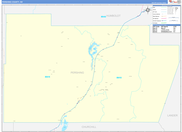 Pershing County, NV Zip Code Wall Map