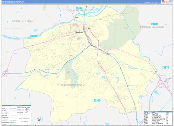 Petersburg County, VA Wall Map