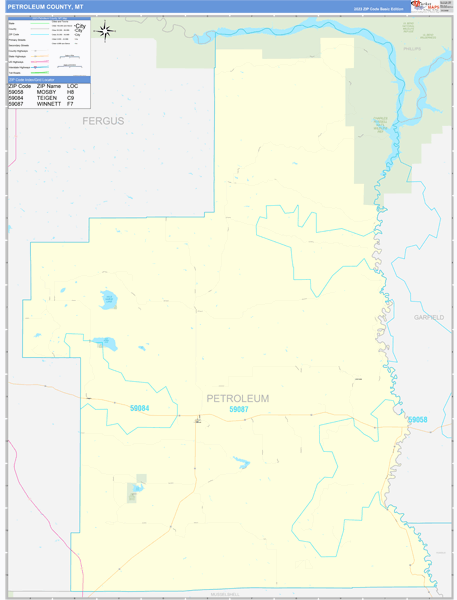 Petroleum County, MT Zip Code Wall Map