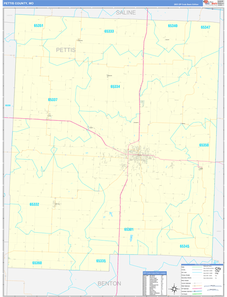 Pettis County, MO Zip Code Wall Map