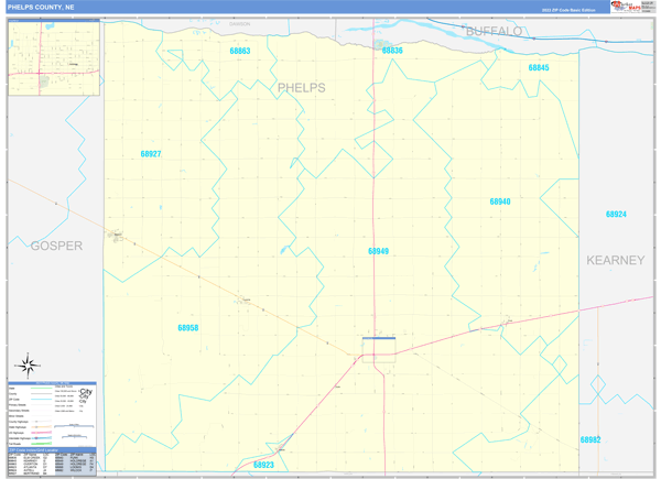 Phelps County, NE Wall Map Basic Style
