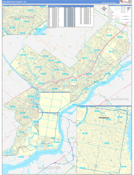 Philadelphia County, PA Wall Map Basic Style