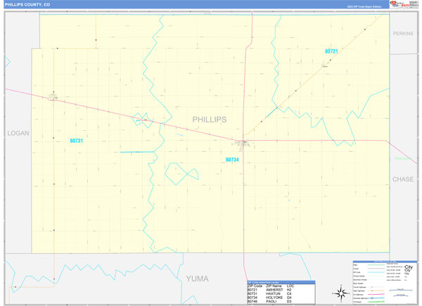 Phillips County, CO Zip Code Wall Map