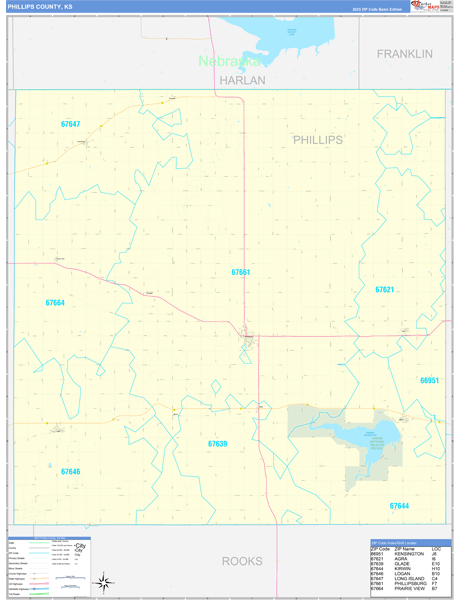 Phillips County, KS Zip Code Wall Map