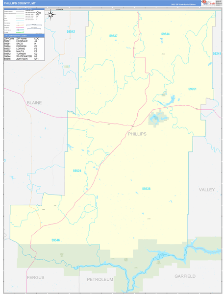 Phillips County, MT Zip Code Wall Map