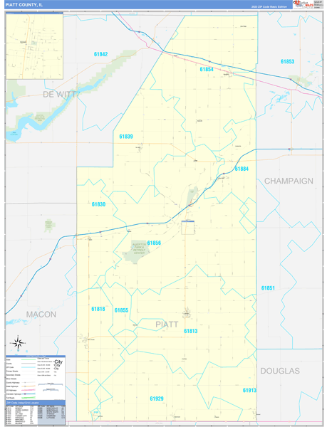 Piatt County, IL Zip Code Wall Map