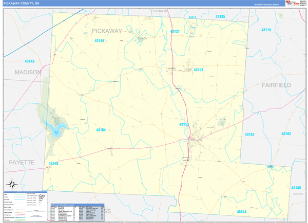 Pickaway County, OH Zip Code Wall Map