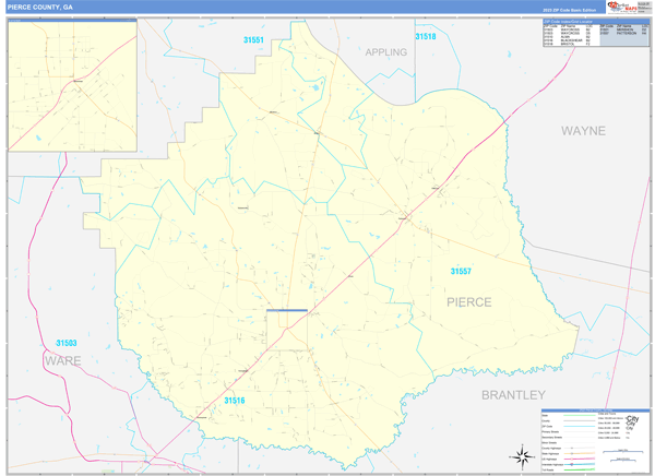 Pierce County, GA Zip Code Wall Map