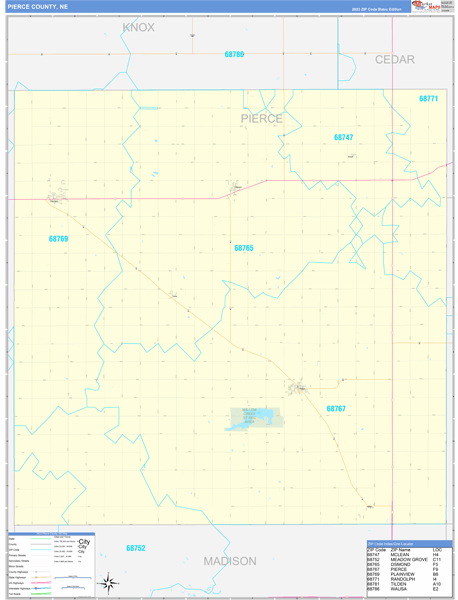 Pierce County, NE Wall Map Basic Style