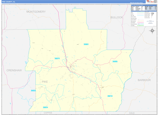 Pike County, AL Zip Code Wall Map