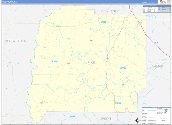 Pike County, GA Zip Code Wall Map