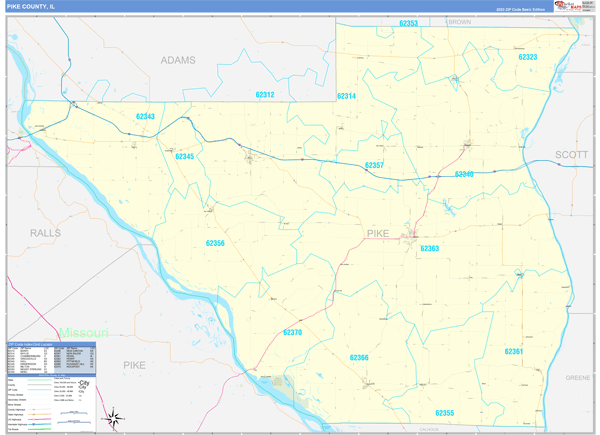 Pike County, IL Zip Code Wall Map
