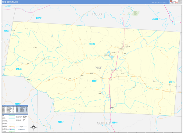 Pike County, OH Wall Map Basic Style