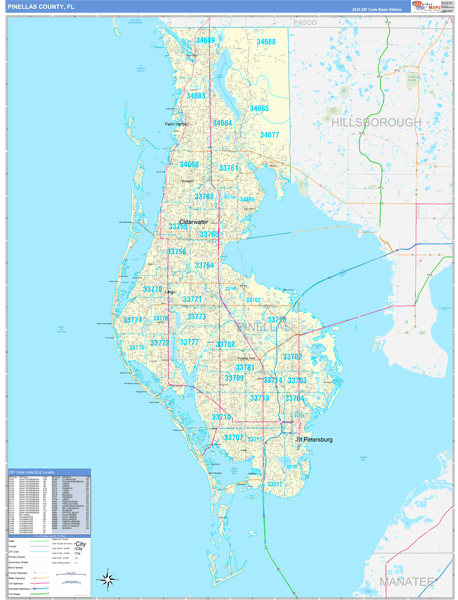Pinellas County, FL Zip Code Wall Map
