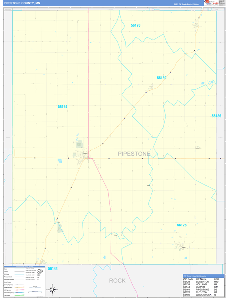 Pipestone County, MN Zip Code Wall Map