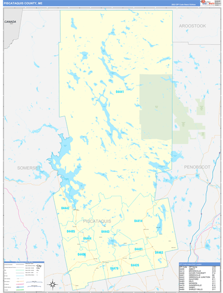 Piscataquis County Wall Map Basic Style