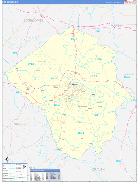 Pitt County, NC Carrier Route Wall Map