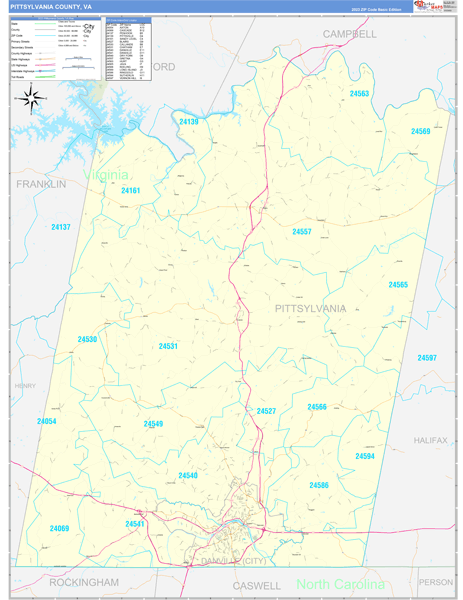 Pittsylvania County Wall Map Basic Style