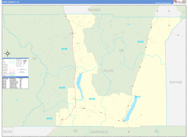 Piute County, UT Zip Code Wall Map