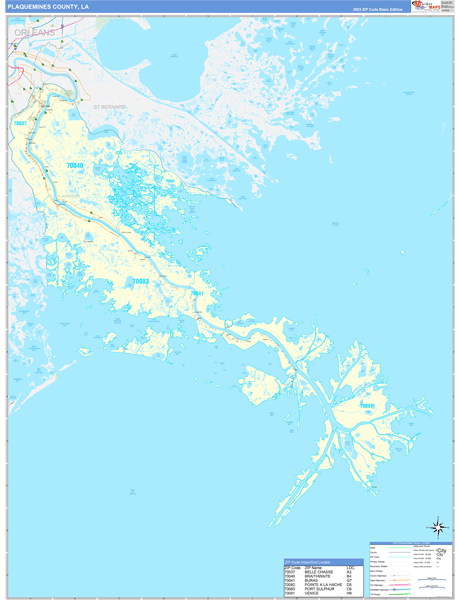 Plaquemines County Wall Map Basic Style