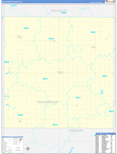 Pocahontas County, IA Wall Map Basic Style