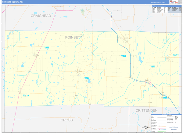 Poinsett County, AR Wall Map Basic Style