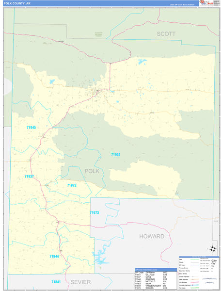 Polk County, AR Wall Map Basic Style