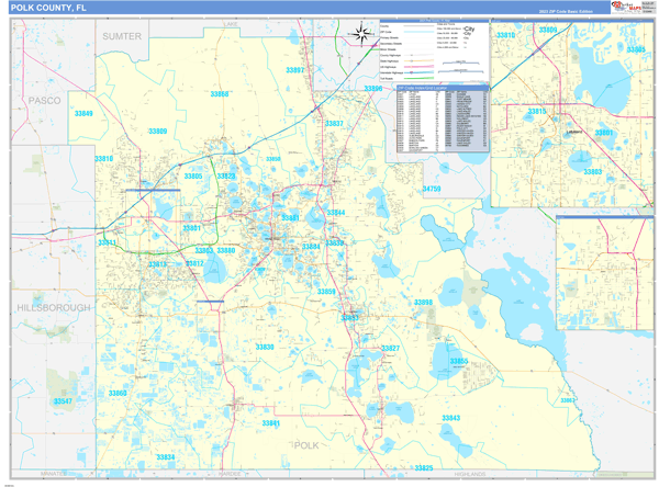 Polk County Fl Zip Code Wall Map Basic Style By Marketmaps