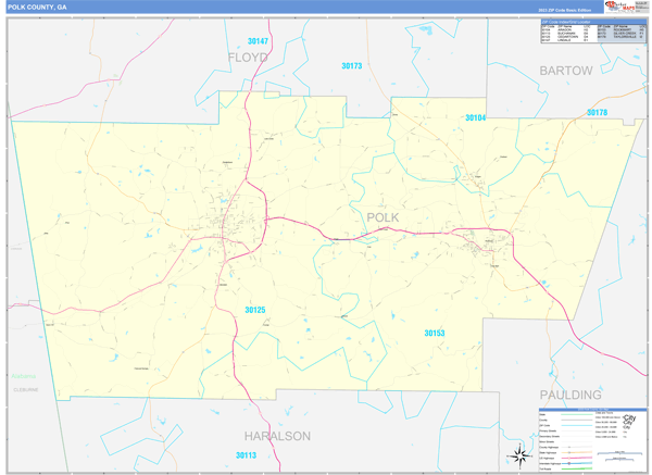 Polk County, GA Zip Code Wall Map