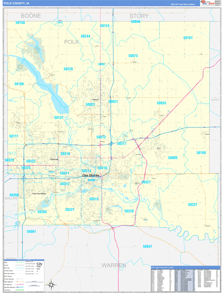 Polk County, IA Zip Code Wall Map