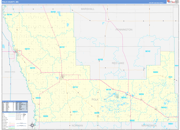 Polk County, MN Zip Code Wall Map