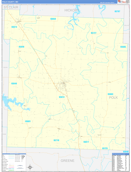 Polk County, MO Wall Map Basic Style