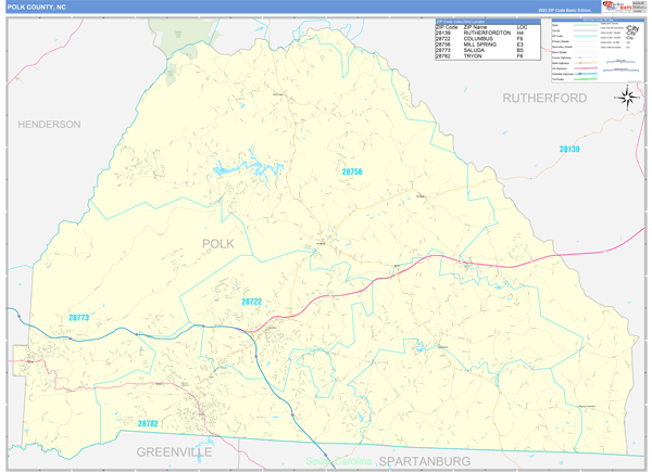 Polk County, NC Carrier Route Wall Map