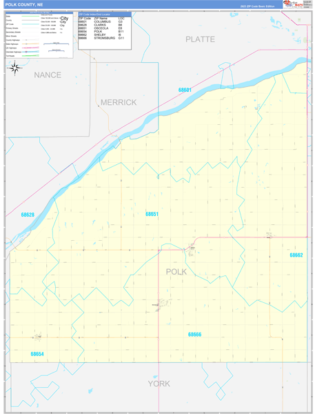 Polk County, NE Wall Map Basic Style