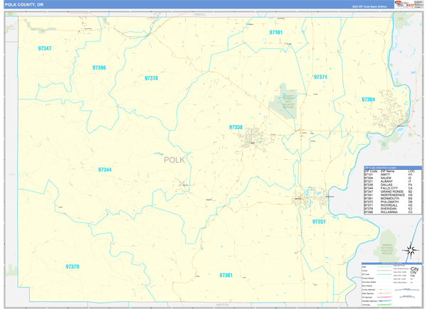 Polk County, OR Zip Code Wall Map
