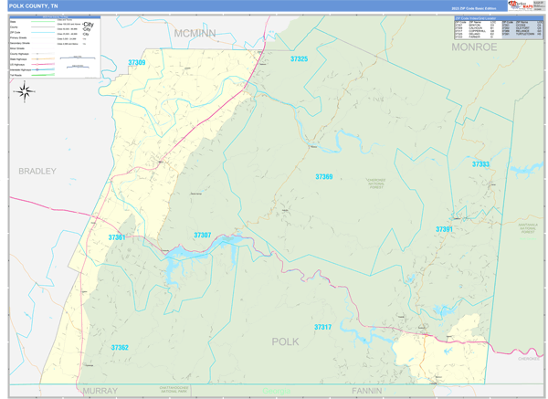 Polk County, TN Zip Code Map