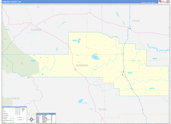Pondera County, MT Carrier Route Wall Map
