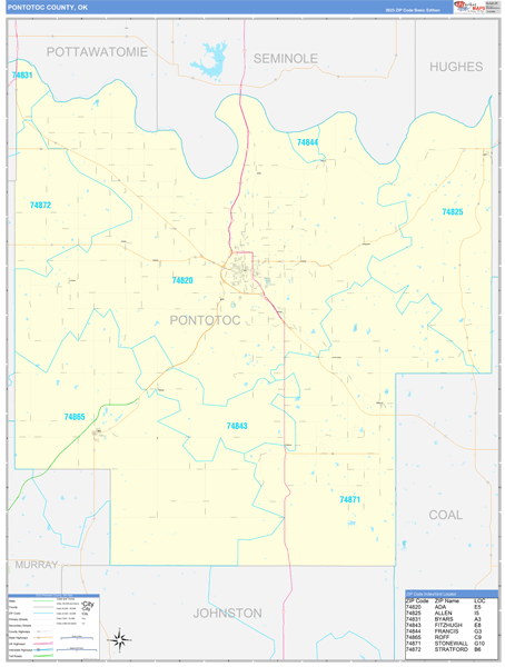 Pontotoc County Wall Map Basic Style