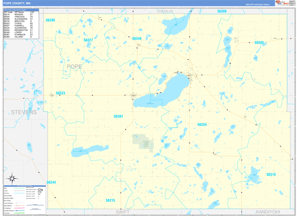 Pope County, MN Wall Map Basic Style