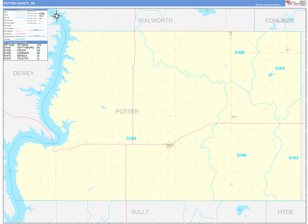 Potter County, SD Wall Map Basic Style
