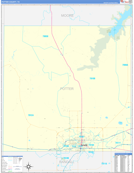 Potter County, TX Carrier Route Wall Map