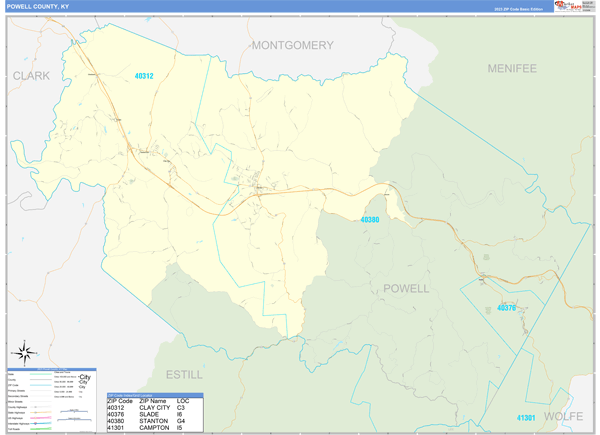 Powell County, KY Zip Code Map