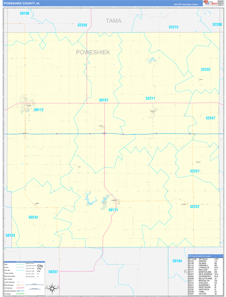 Poweshiek County, IA Wall Map Basic Style