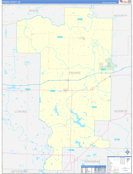 Prairie County, AR Wall Map Basic Style