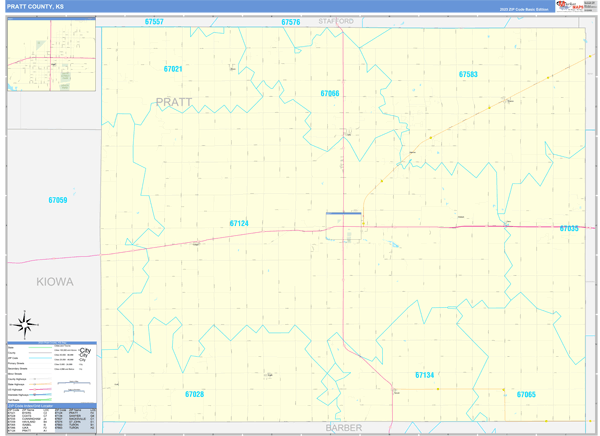 Pratt County, KS Zip Code Wall Map