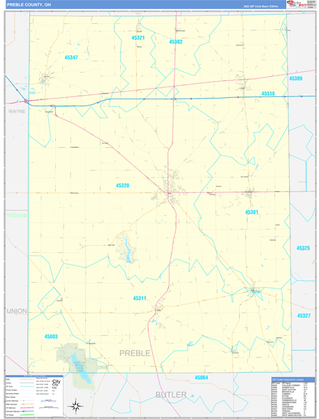 Preble County, OH Zip Code Wall Map