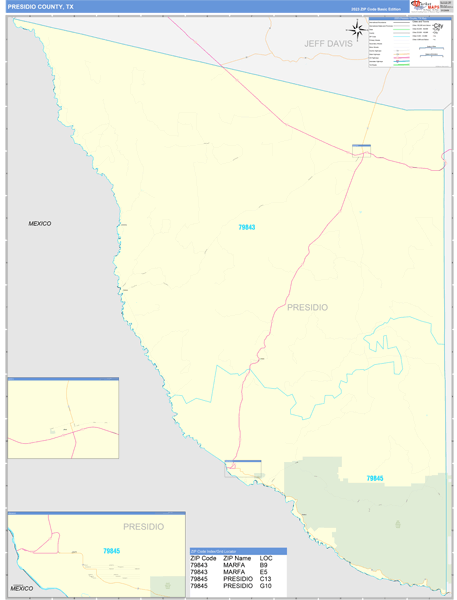 Presidio County, TX Wall Map Basic Style