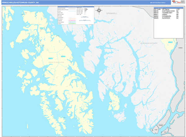 Prince of Wales-Hyder County, AK Wall Map Basic Style by MarketMAPS 