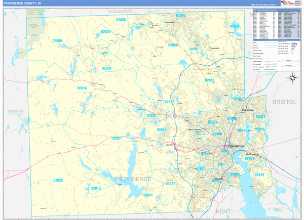 Providence County, RI Zip Code Map